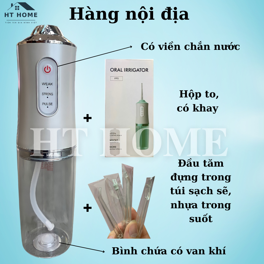 Tăm Nước Oral Irrigator Chính Hãng Nội Địa Máy Tăm Nước Cầm Tay Vệ Sinh Răng 4 Đầu Tăm Bình Chứa 220ML