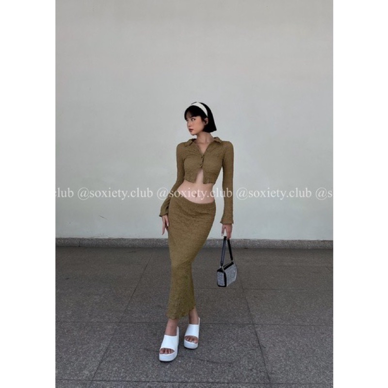 Set áo croptop lèm chân váy ôm thun nhăn hàng thiết kế cao cấp siêu đẹp