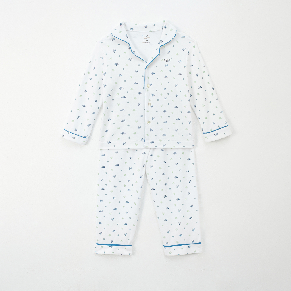 NOUS - Bộ pijama dài màu trắng in họa tiết ngôi sao xanh - Kid - 2Y 3Y 4Y 5Y SS23