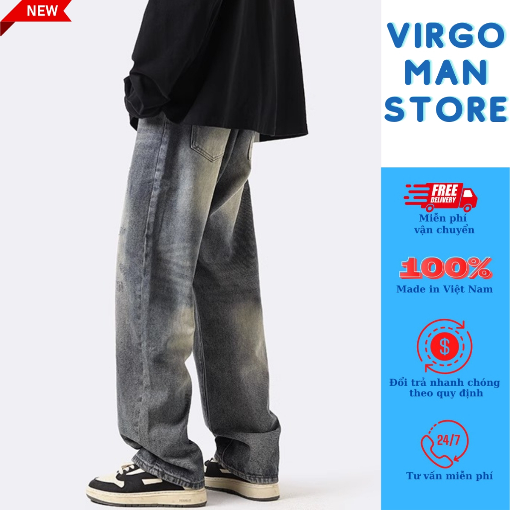 Quần jean nam cào xước ỐNG RỘNG cá tính phong cách đường phố - Quần bò baggy nam retro vintage loang màu hot trend