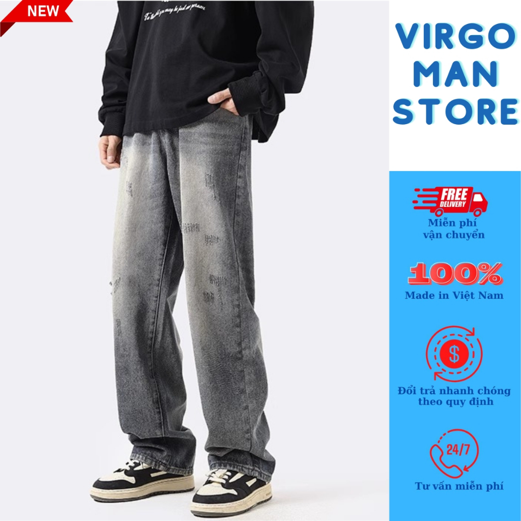 Quần jean nam cào xước ỐNG RỘNG cá tính phong cách đường phố - Quần bò baggy nam retro vintage loang màu hot trend