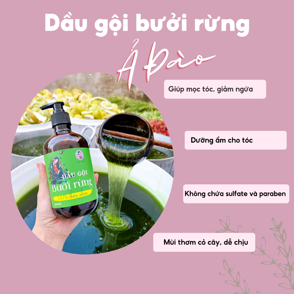 Dầu Gội Bưởi Rừng Mộc Nhan kích mọc tóc, mềm mượt ngăn gãy rụng 500ml