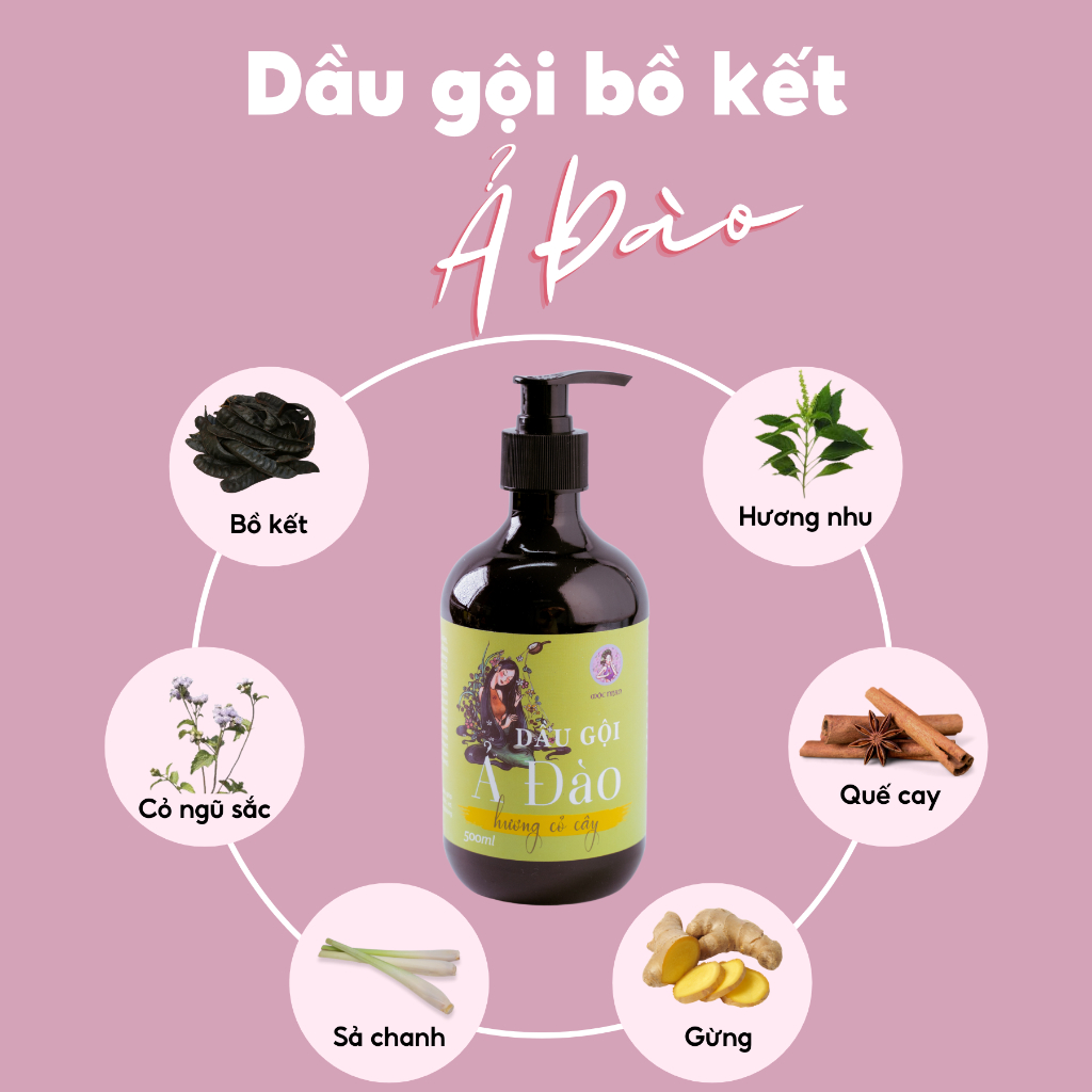 Dầu gội thảo dược Ả đào, bồ kết thiên nhiên cỏ cây giảm rụng, giúp tóc chắc khỏe MỘC NHAN 500ml