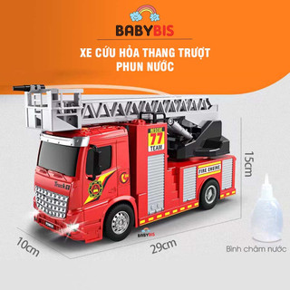 Xe cứu hỏa phun nước thang trượt - xe cứu hỏa thang nâng sử dụng pin, chạy đà, có nhạc, đèn Quà tặng cho bé|Babybis
