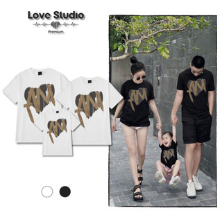Áo phông gia đình bố mẹ và bé trẻ em unisex form rộng chất cotton đi chơi Trái tim dây đủ size từ 8-110kg L66 [A126]