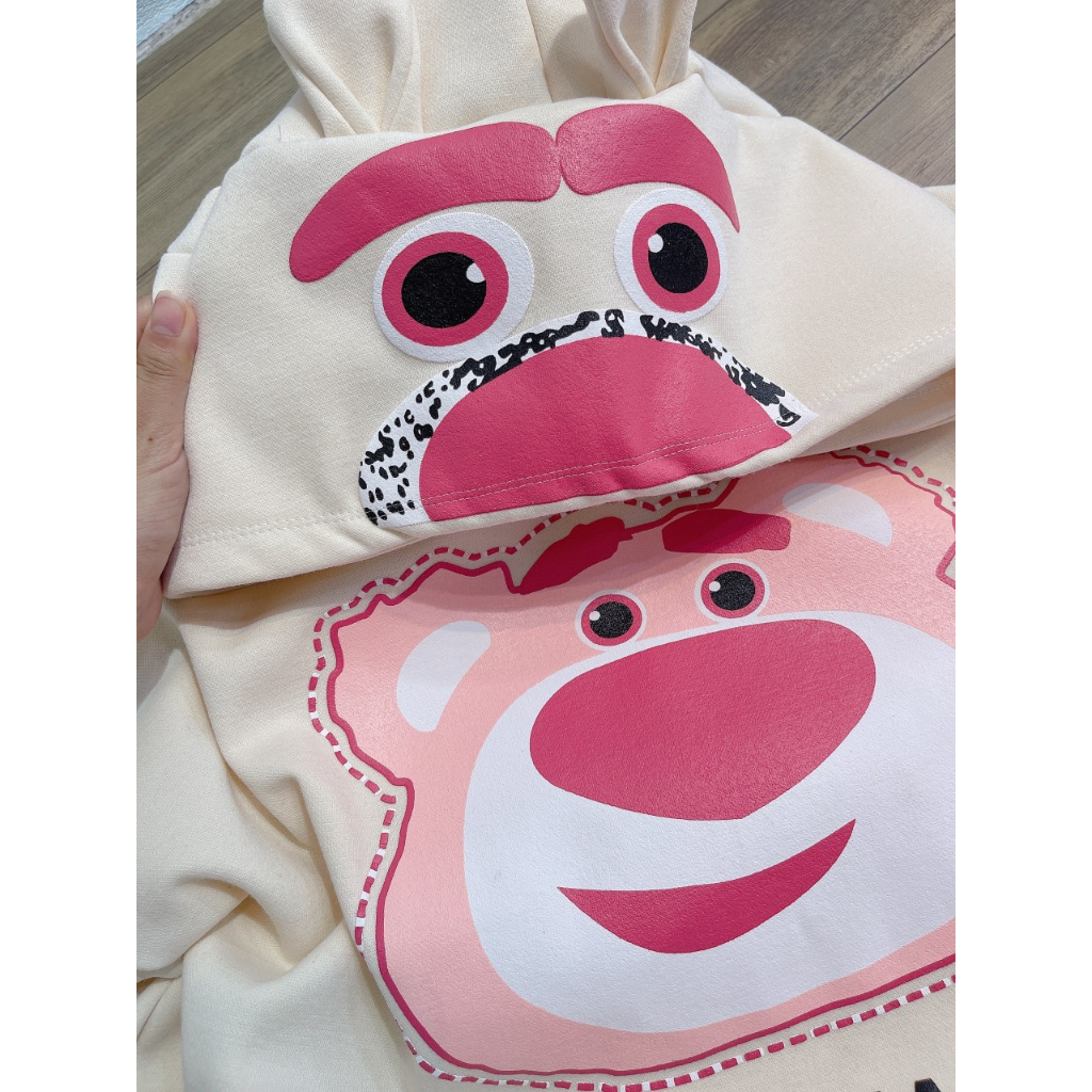 Áo hoodie có mũ kiểu dáng gấu,áo nỉ Unisex in hình gấu dâu chất nỉ lót bông dày dặn cute phong cách Ulzzang