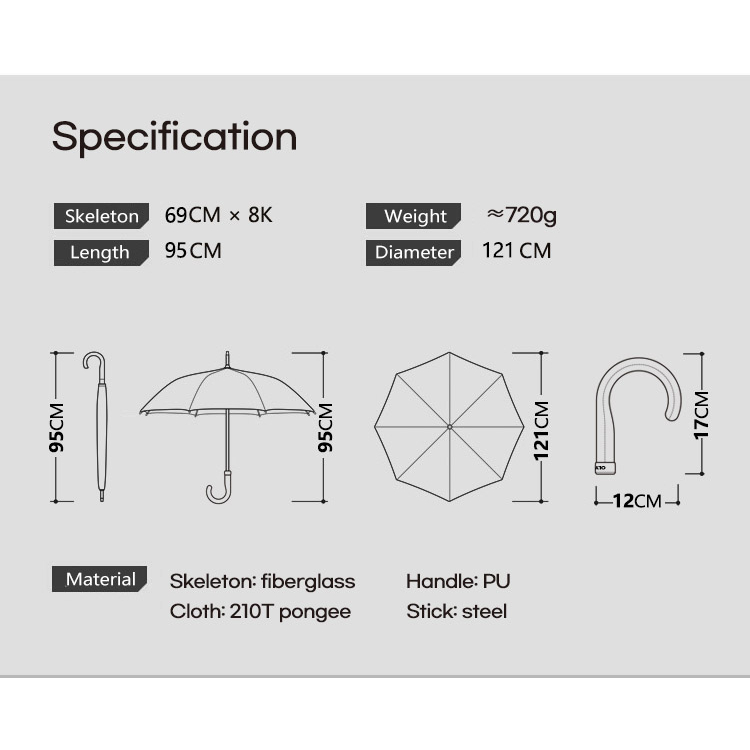 Ô dù cao cấp OLYCAT cán phối da cong dài chống tia UV - Mẫu 121cm