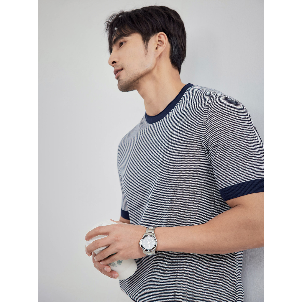 Áo thun len Mongtoghi dệt kim nam kẻ ngang DATAMAN - LCT2315