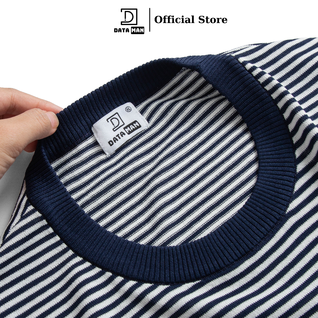 Áo thun len Mongtoghi dệt kim nam kẻ ngang DATAMAN - LCT2315