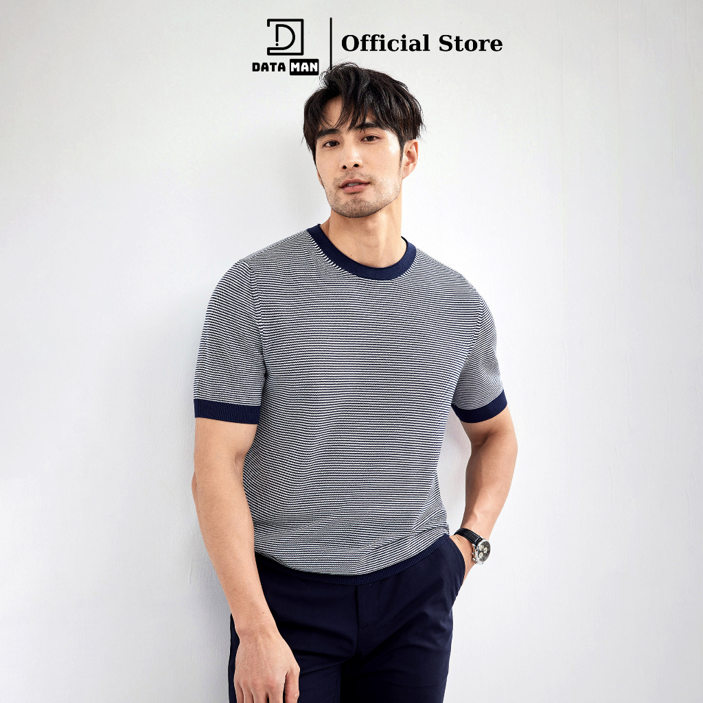 Áo thun len Mongtoghi dệt kim nam kẻ ngang DATAMAN - LCT2315