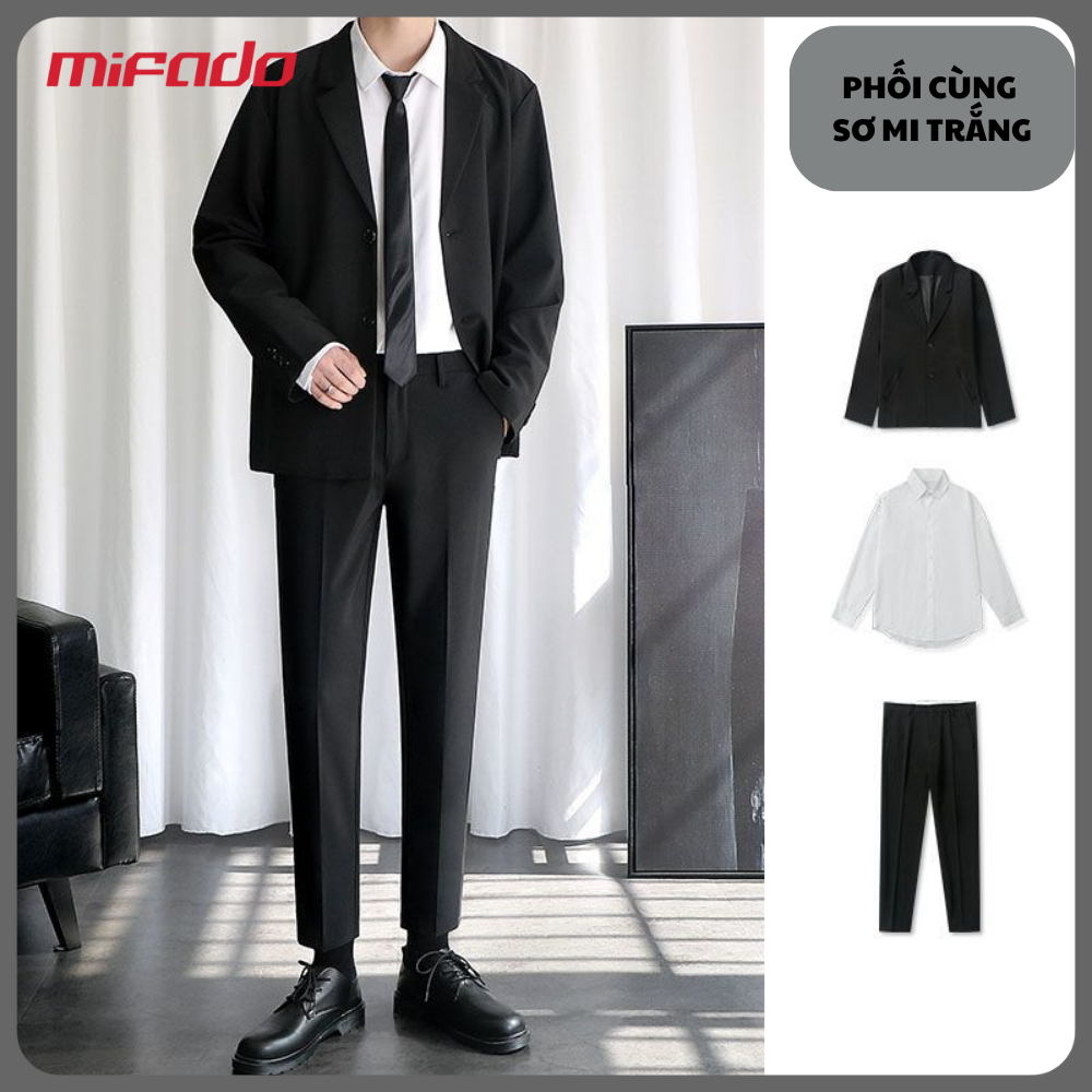 Áo Khoác Blazer nam màu đen cao cấp dáng rộng phong cách hàn quốc trẻ trung 2 nút mifado