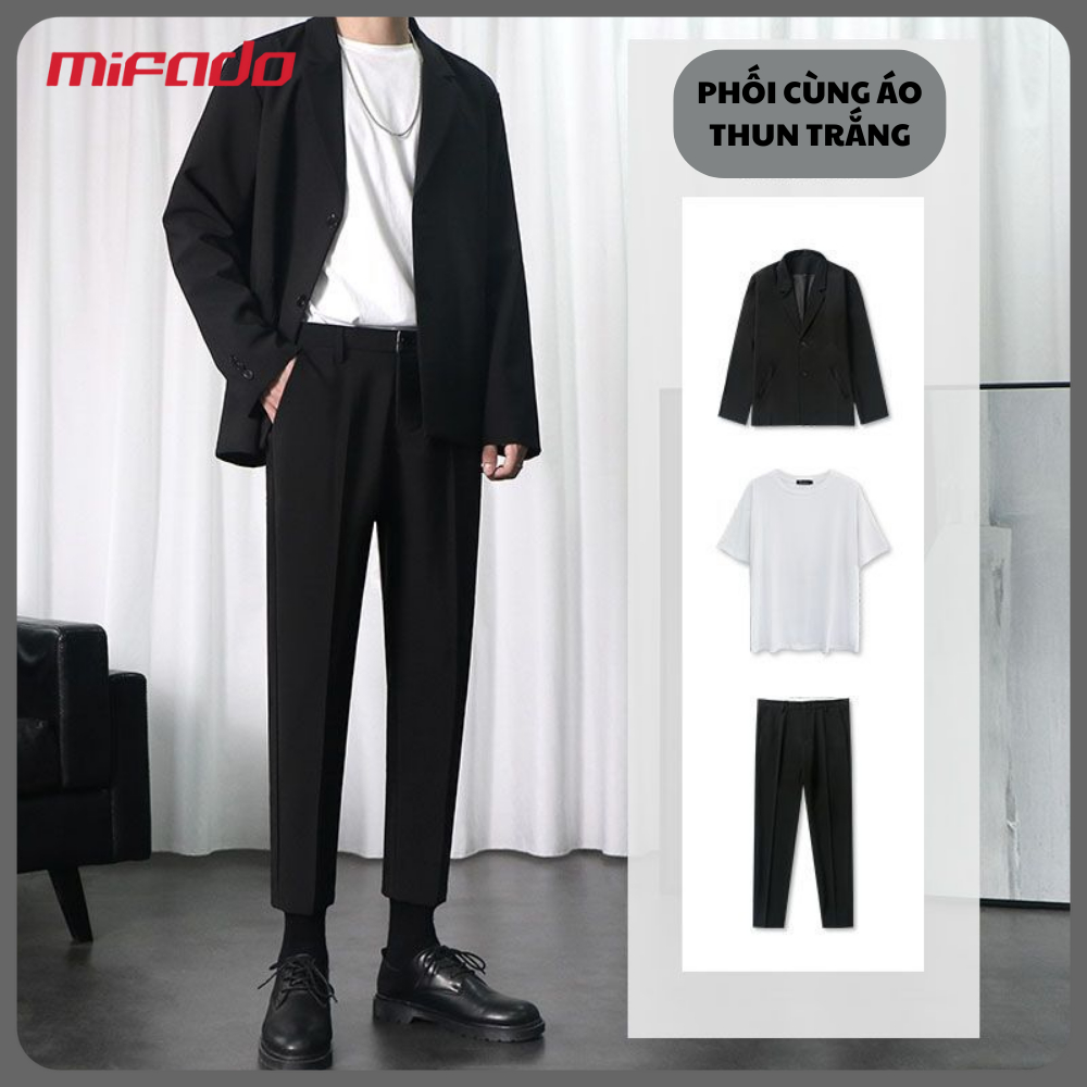 Áo Khoác Blazer nam màu đen cao cấp dáng rộng phong cách hàn quốc trẻ trung 2 nút mifado