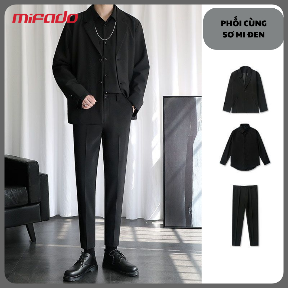Áo Khoác Blazer nam màu đen cao cấp dáng rộng phong cách hàn quốc trẻ trung 2 nút mifado