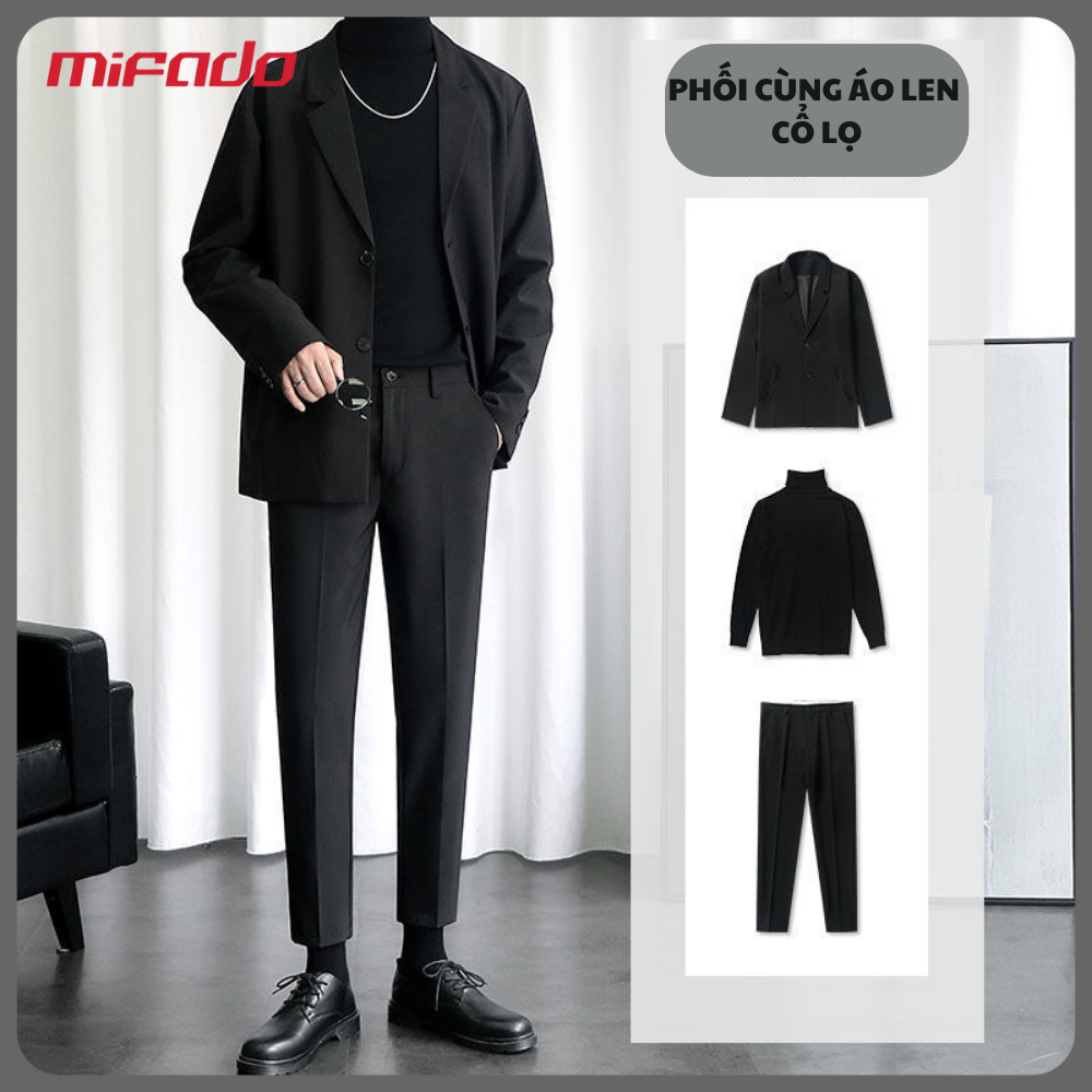 Áo Khoác Blazer nam màu đen cao cấp dáng rộng phong cách hàn quốc trẻ trung 2 nút mifado