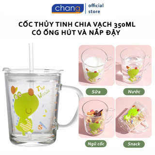 Cốc pha sữa, uống nước thủy tinh chia vạch cho bé có ống hút và nấp đậy chống tràn