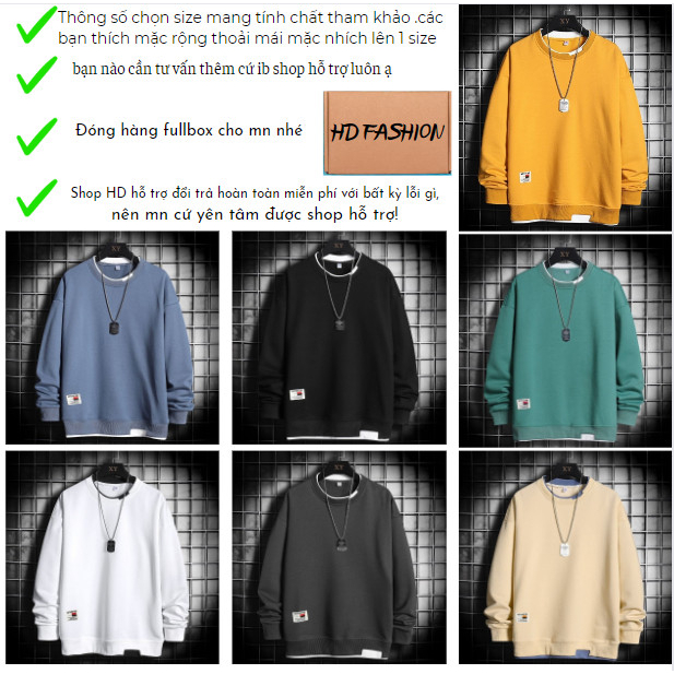 Áo sweater HDFASHION Áo sweater nam nữ form rộng phối layer chất nỉ ngoại hàng xuất cao cấp cổ tròn dài tay local brand