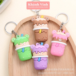 Móc khoá cốc trà sữa tai gấu xinh xỉu