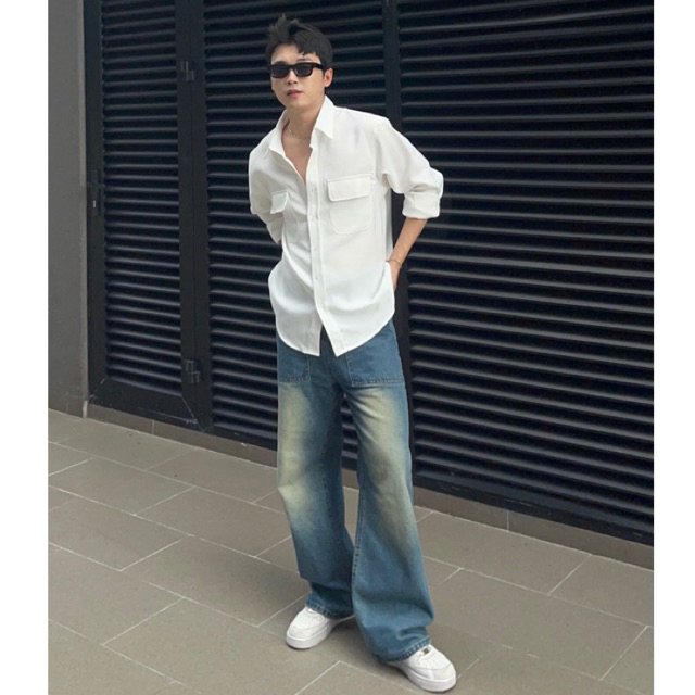 Sơ mi OAO vải xước Đen/Trắng có size 100kg