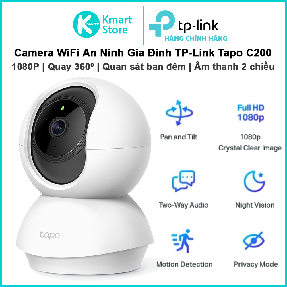 Camera TP-Link Tapo C200 | FHD 1080P (2MP) | Xoay 360 Độ | Đàm thoại 2 chiều | Giám Sát An Ninh - Hàng Chính Hãng