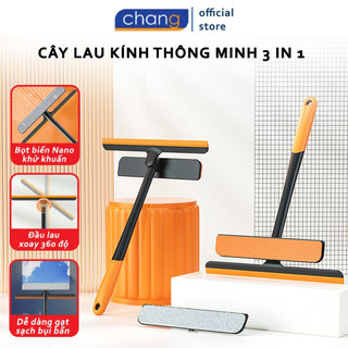 Cây Lau Kính Thông Minh 3 Trong 1, Chổi Lau Kính Gạt Nước Xoay 360 Độ Linh Hoạt