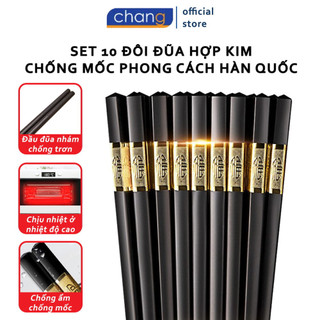 Bộ 10 Đôi Đũa Mạ Vàng, Đũa Hợp Kim Chống Mốc Hàn Quốc