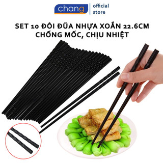 Bộ 10 Đôi Đũa Nhựa Xoắn Dài 22.6Cm - Không Nấm Mốc,Chịu Nhiệt tốt