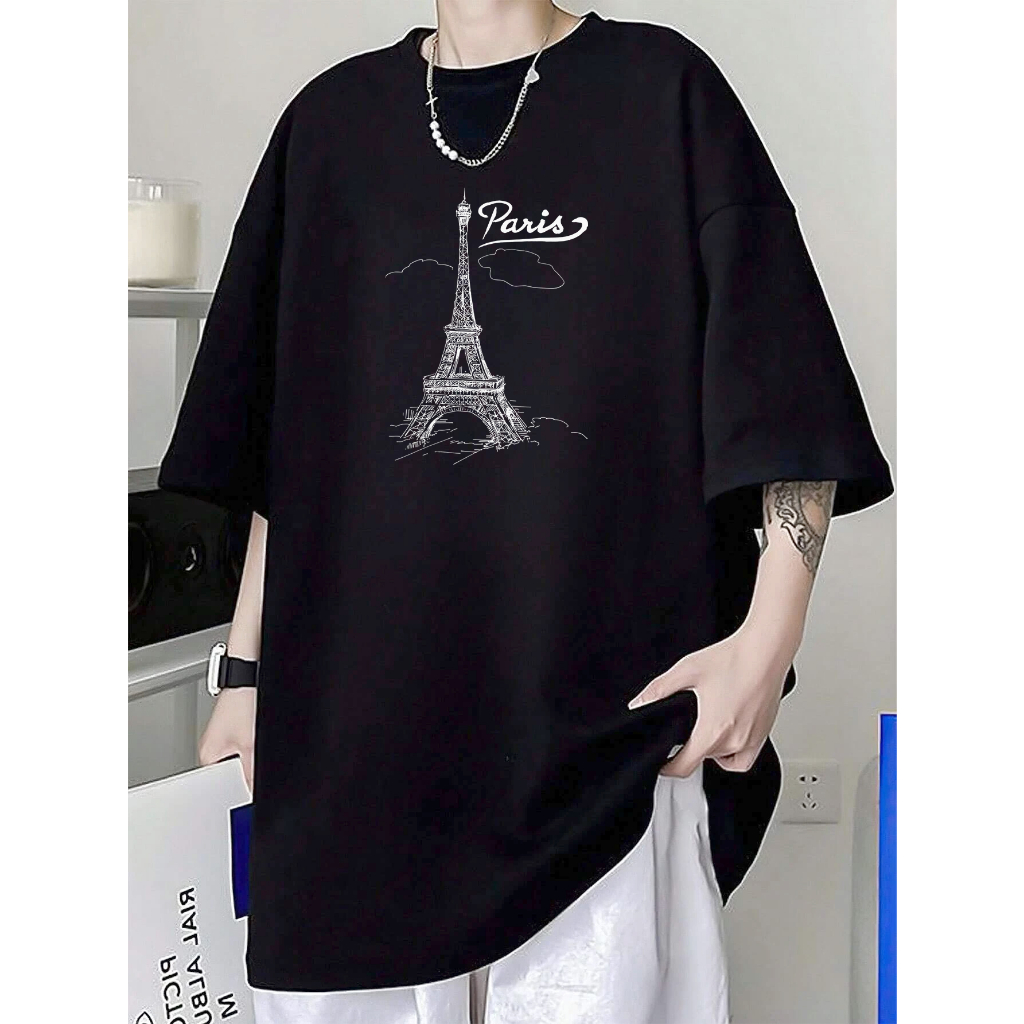 Áo thun unisex Paris form rộng vải dày mịn 2019T958