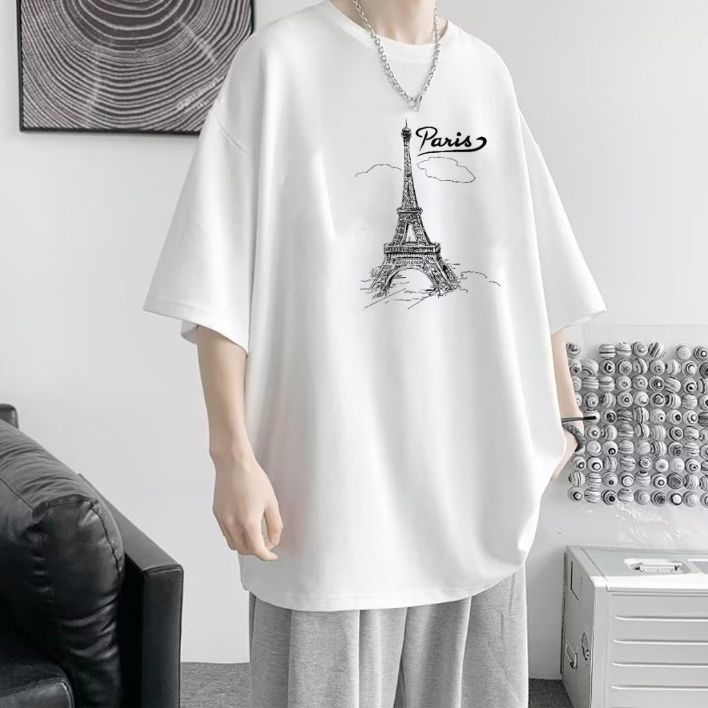 Áo thun unisex Paris form rộng vải dày mịn 2019T958