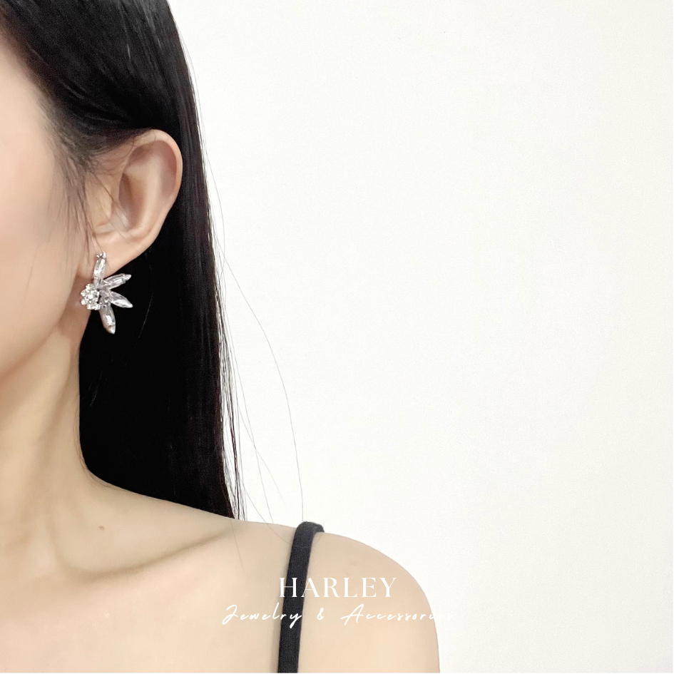 Bông tai, khuyên tai đi tiệc ✨đính đá hình bông xoa✨, phong cách sang trọng, thanh lịch 🌷Harley Jewelry🌷