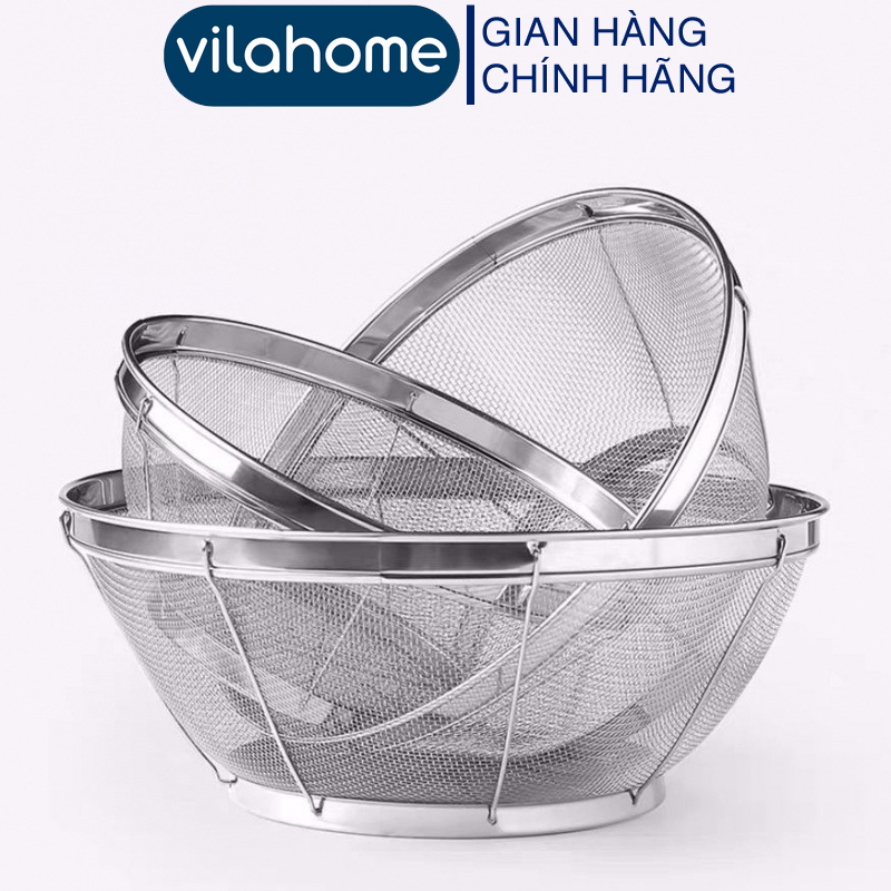 Rá Vo Gạo Inox VilaHome, Rổ Rá Inox Lòng Vừa Rửa Rau Củ Quả, Đựng Đồ Chiên Rán An Toàn Tiện Lợi