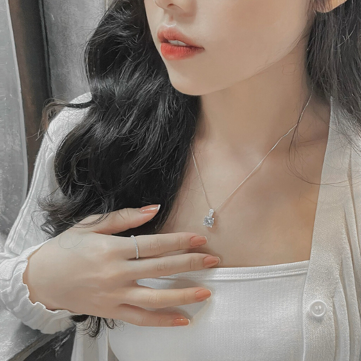 Dây chuyền bạc nữ , vòng cổ bạc Ý 925 đính 1 viên đá nhỏ xinh Elisie Necklace  - HOT 2023