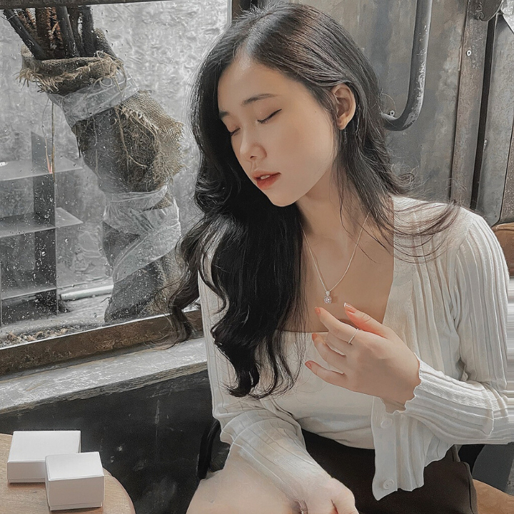 Dây chuyền bạc nữ , vòng cổ bạc Ý 925 đính 1 viên đá nhỏ xinh Elisie Necklace  - HOT 2023