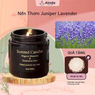 Nến thơm aimée sáp đậu nành không khói hương juniper lavender lãng mạn 100,200g