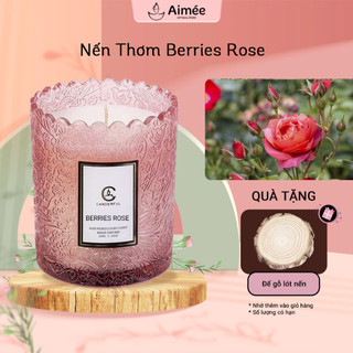 Nến thơm aimée sáp đậu nành không khói ly thuỷ tinh hương berry rose thanh mát 200g
