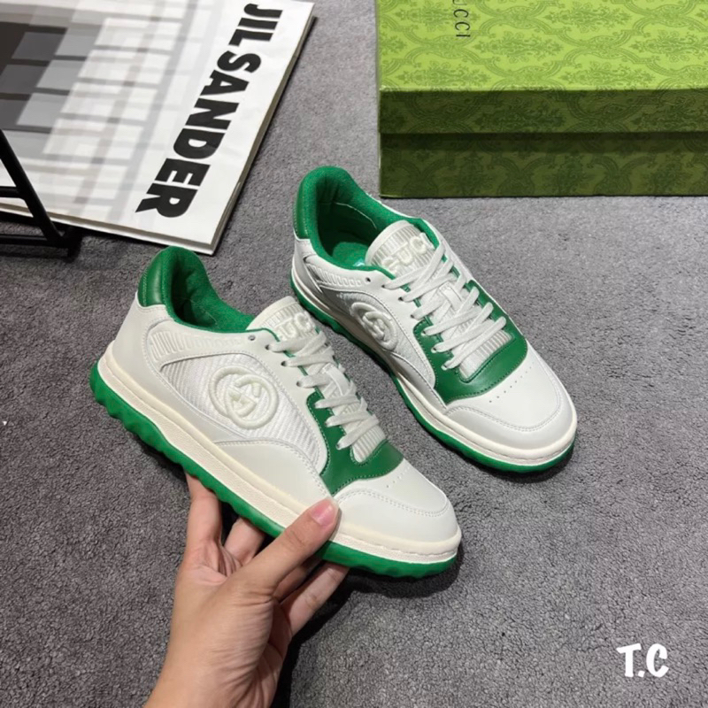 Giày Thể Thao Guci MAC80 Sneaker Off White And Green Giày sneaker guci Leather Trắng Viền Xanh