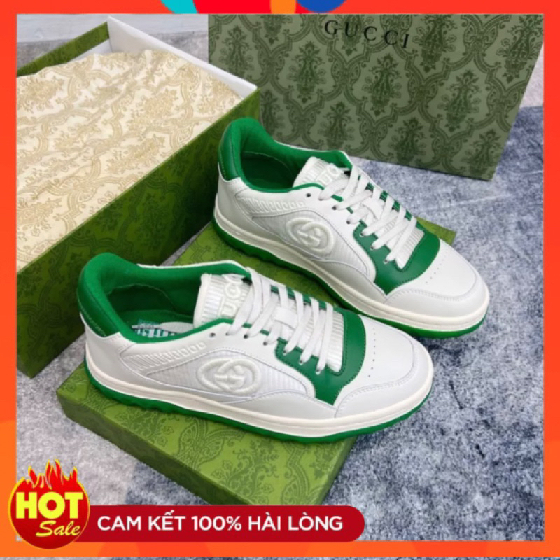 Giày Thể Thao Guci MAC80 Sneaker Off White And Green Giày sneaker guci Leather Trắng Viền Xanh