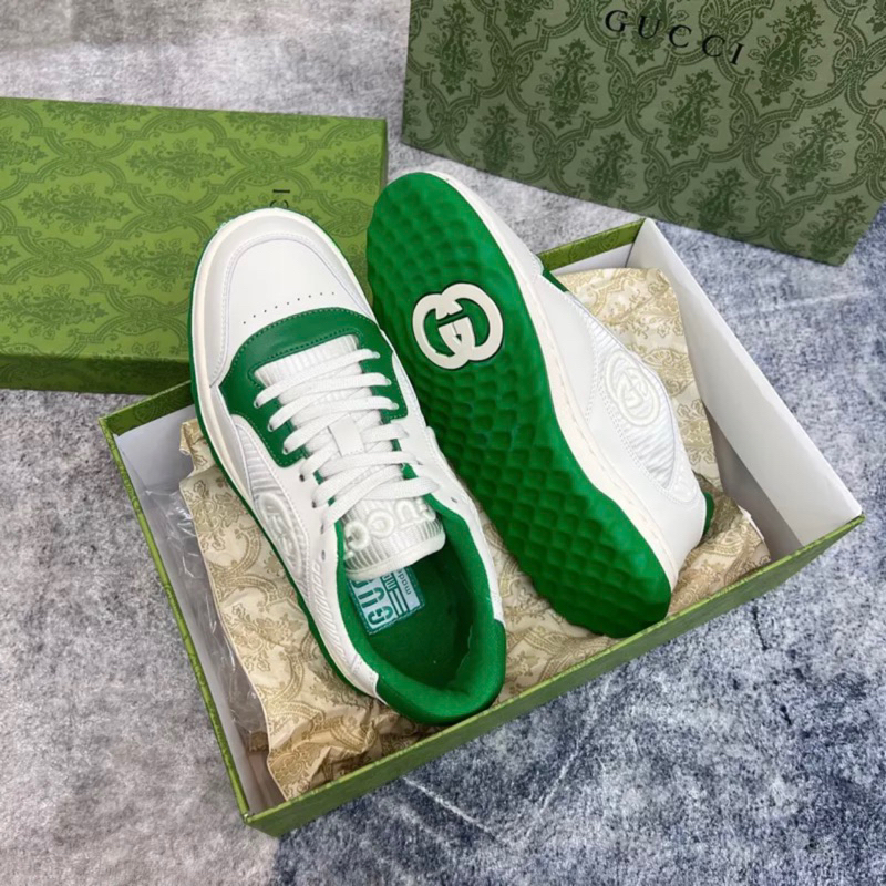 Giày Thể Thao Guci MAC80 Sneaker Off White And Green Giày sneaker guci Leather Trắng Viền Xanh