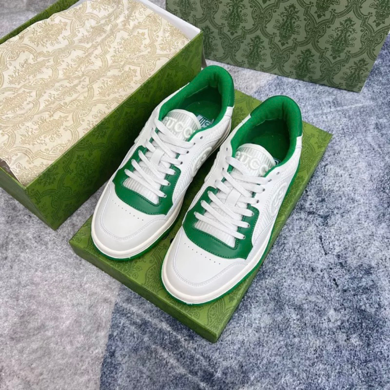 Giày Thể Thao Guci MAC80 Sneaker Off White And Green Giày sneaker guci Leather Trắng Viền Xanh