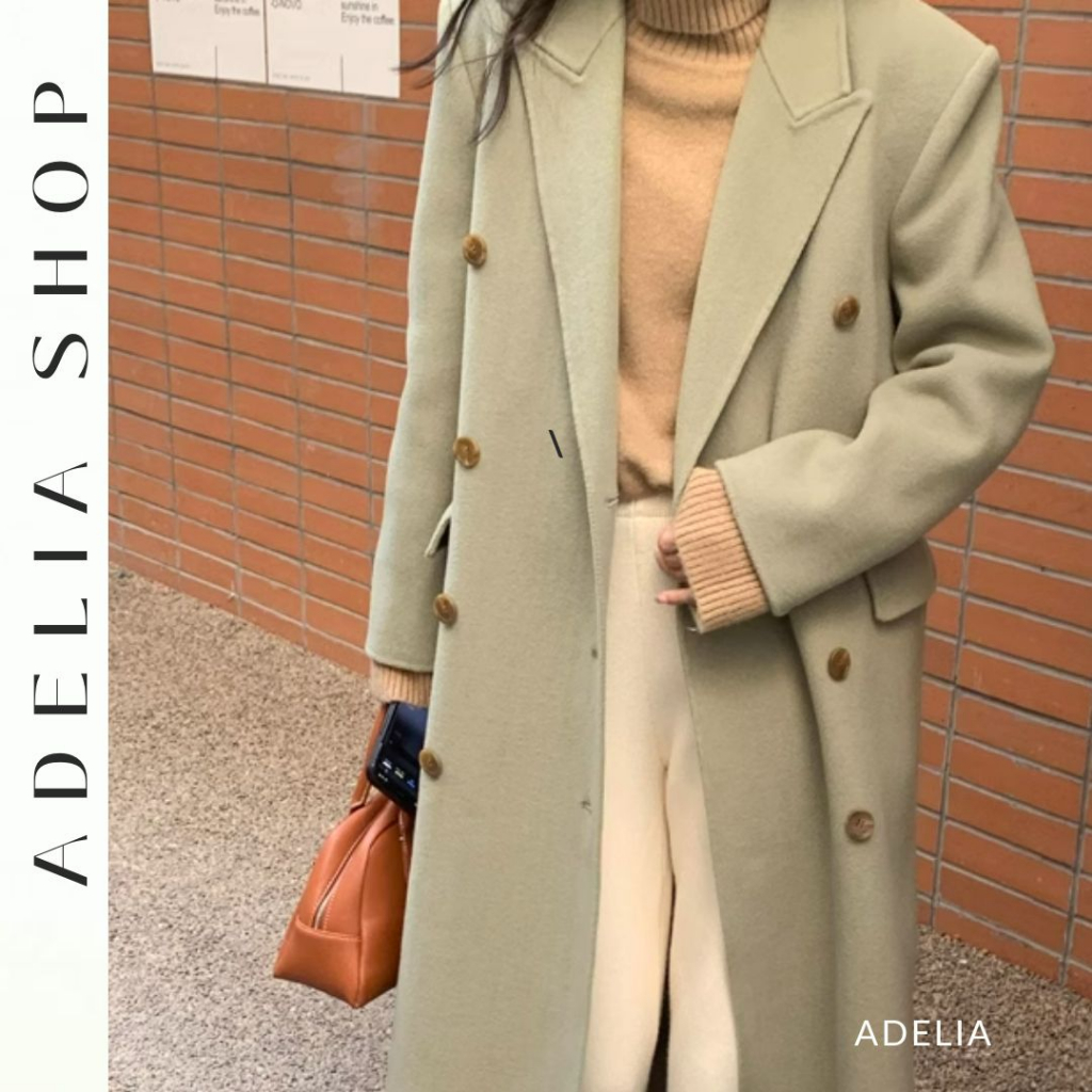 「ADELIA」Áo Khoác Dạ Dáng Dài Phối 8 Cúc Có Đệm Vai, Áo Măng Tô Hàn Quốc Dáng Dài Hàng Quảng Châu
