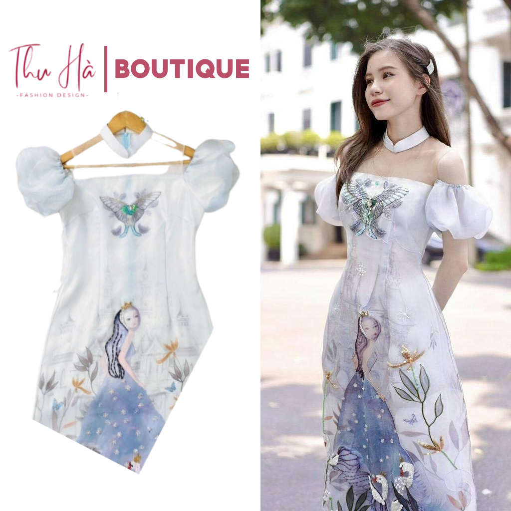 Áo dài cách tân nữ 2023 - Chất liệu tơ Organza đính kết cao cấp, Áo dài thiết kế By Thu Hà Silk TH68