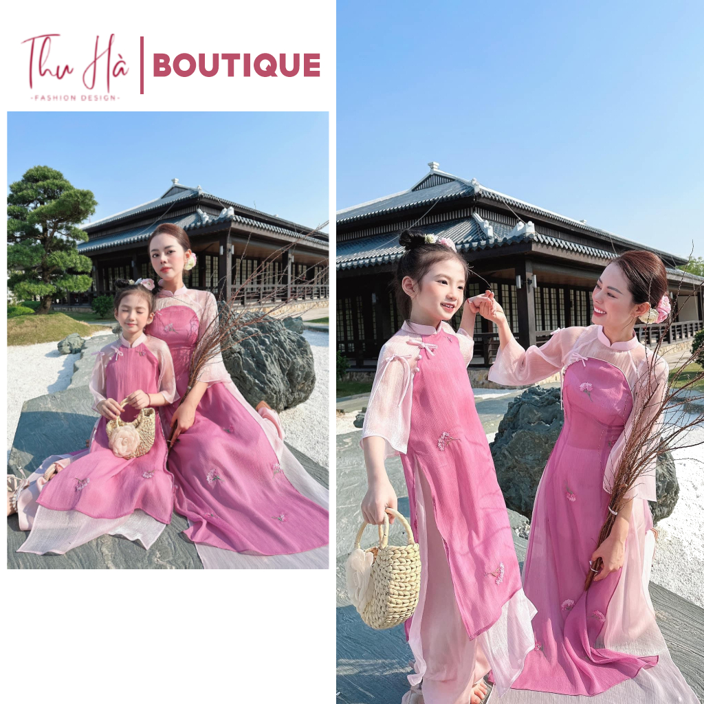 Áo dài cách tân cho bé gái và mẹ 2023 - Vải tơ xước Nhật, Áo dài thiết kế By Thu Hà Silk TH23 - 45