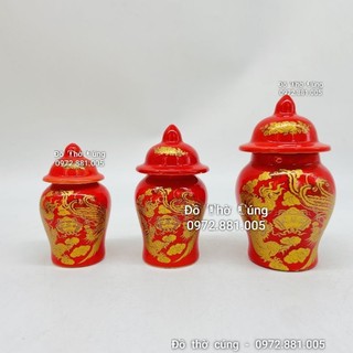 Choé thờ, hũ đựng muối ,gạo, nước Màu ĐỎ, hũ sứ đỏ
