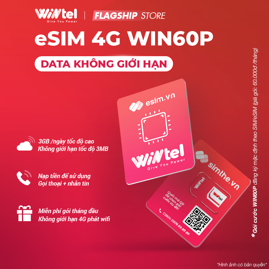 Sim WINTEL WIN60P Data 4G Tốc Độ Cao + Phát WIFI Không Giới Hạn. Dùng Sóng VinaPhone Trên Toàn Quốc. Siêu Rẻ 60K/Tháng