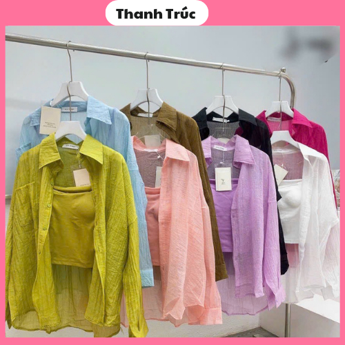 Set 2 món Áo sơ mi nữ dài tay form rộng chất đũi nhăn nhiều màu có kèm áo lót trong đệm ngực mặc công sở