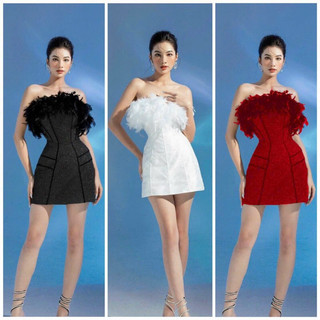 SIZE>65KG ĐẦM BODY CÚP NGỰC LÔNG VŨ ÁNH KIM