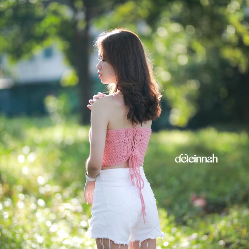 𝐂𝐔𝐓𝐄 𝐂𝐑𝐎𝐂𝐇𝐄𝐓 𝐓𝐎𝐏 I Áo croptop len phồng dễ thương mát mẻ mùa hè