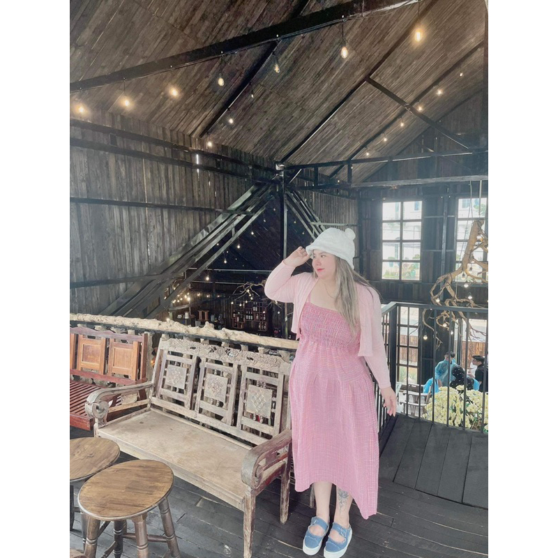 ĐẦM ĐẦM DÂY HỒNG KÈM KHOÁC HỒNG BIGSIZE