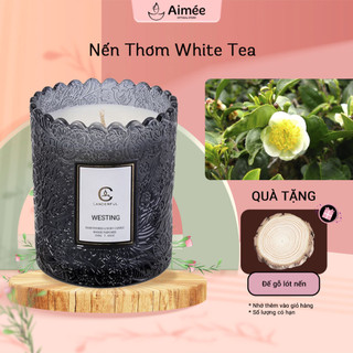 Nến thơm aimée sáp đậu nành không khói ly thuỷ tinh hương white tea thanh mát 200g