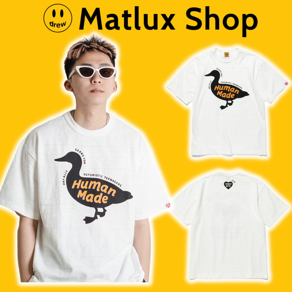 Áo thun Human Made 23SS Ducky con vịt màu trắng bản cao cấp, Áo tee Human Made chất liệu cotton form