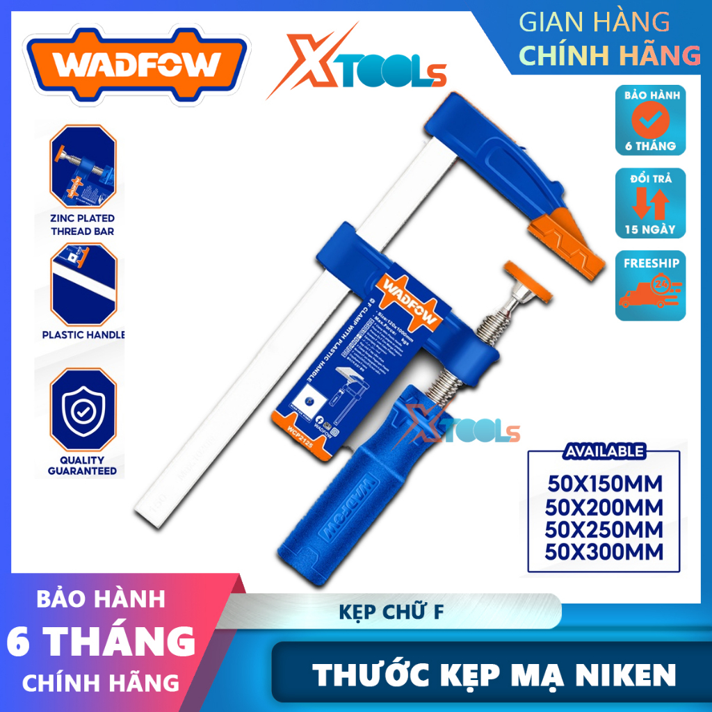Kẹp chữ F WADFOW, thước kẹp mạ niken, thanh ren mạ kẽm cố định lên bàn thợ mộc, bàn thợ cơ khí - chính hãng
